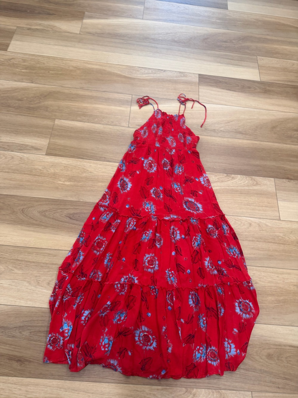 Free People Red Floral Tie-Strap Maxi Dress